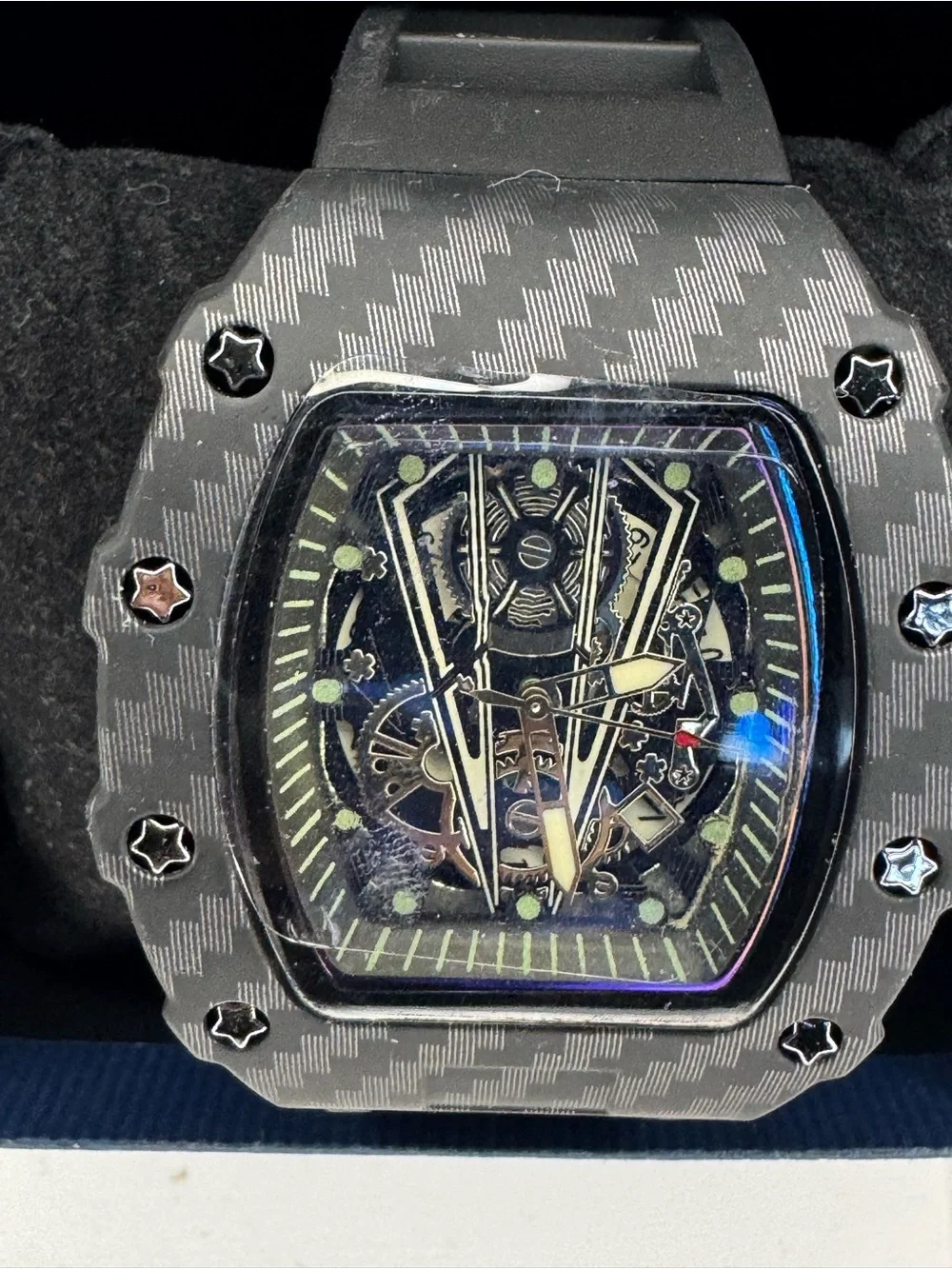 Men's Black Carbon-Patterned Watch (MYSTERY FREEBIE)
